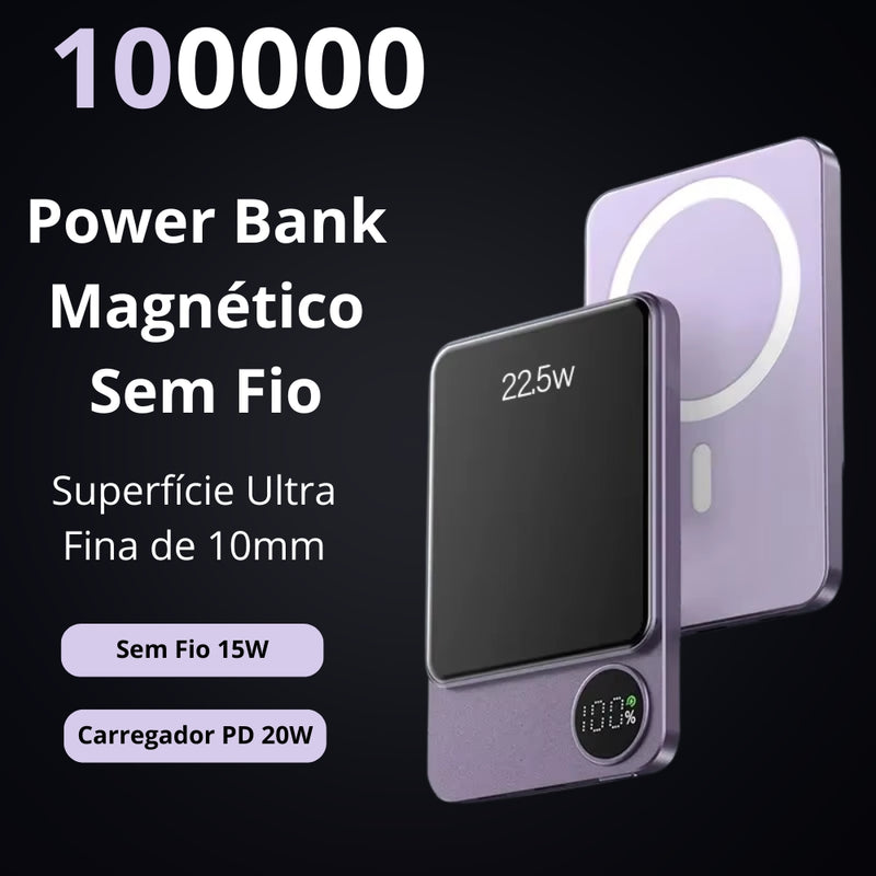 Power Bank Magnético 100.000mAh | Carregamento Rápido USB-C & MagSafe