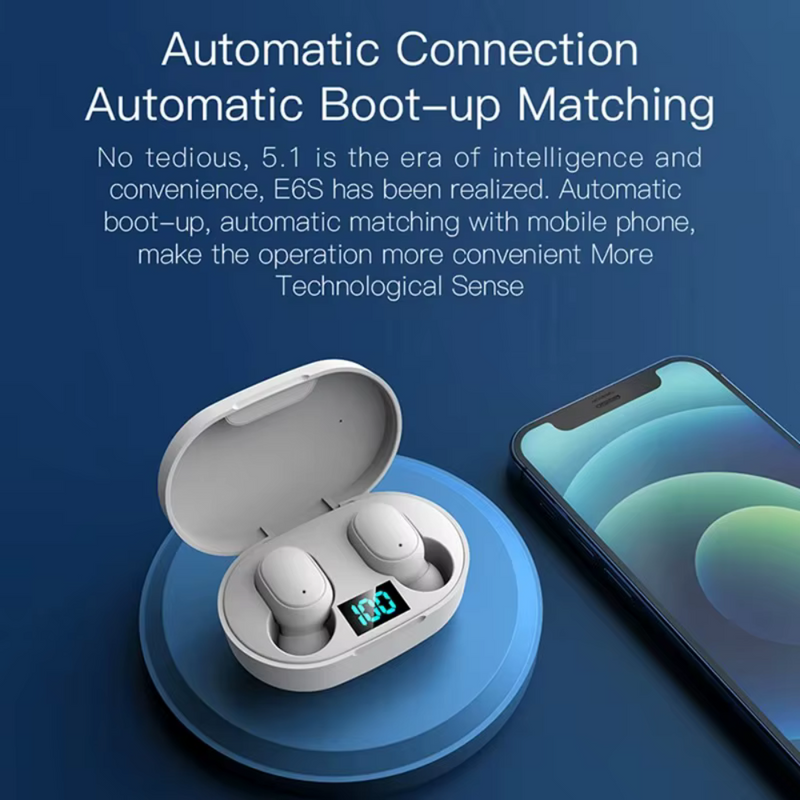 Fones E6S TWS Bluetooth - Cancelamento de Ruído e LED