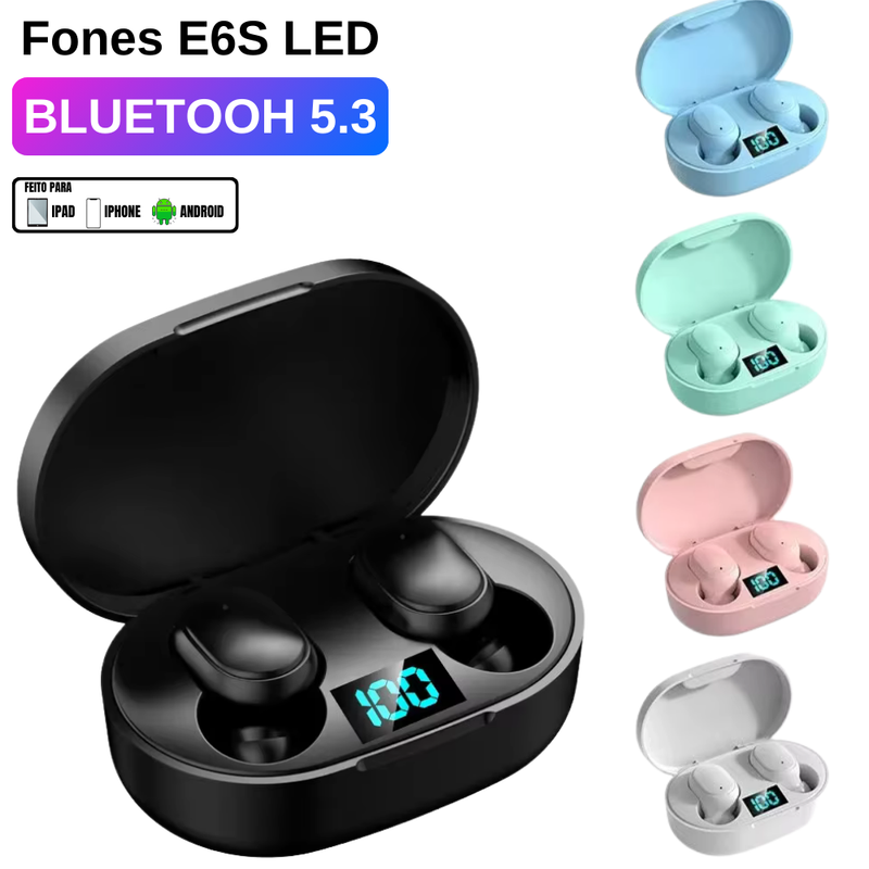 Fones E6S TWS Bluetooth - Cancelamento de Ruído e LED