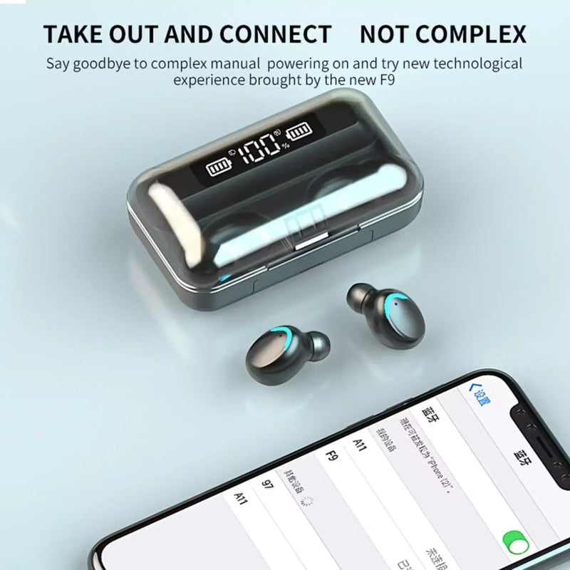 F9 Fones Bluetooth 5.3 Esportivos com Redução de Ruído e Microfone