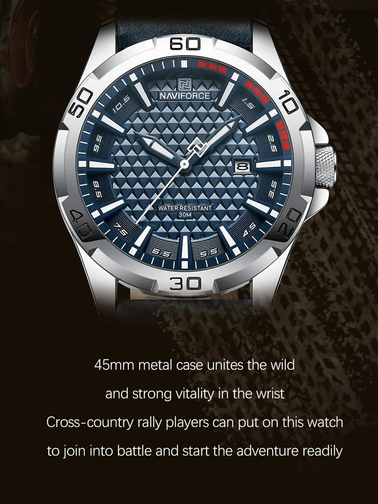 Relógio Masculino NAVIFORCE com Pulseira de Couro, Quartz e à Prova D'Água