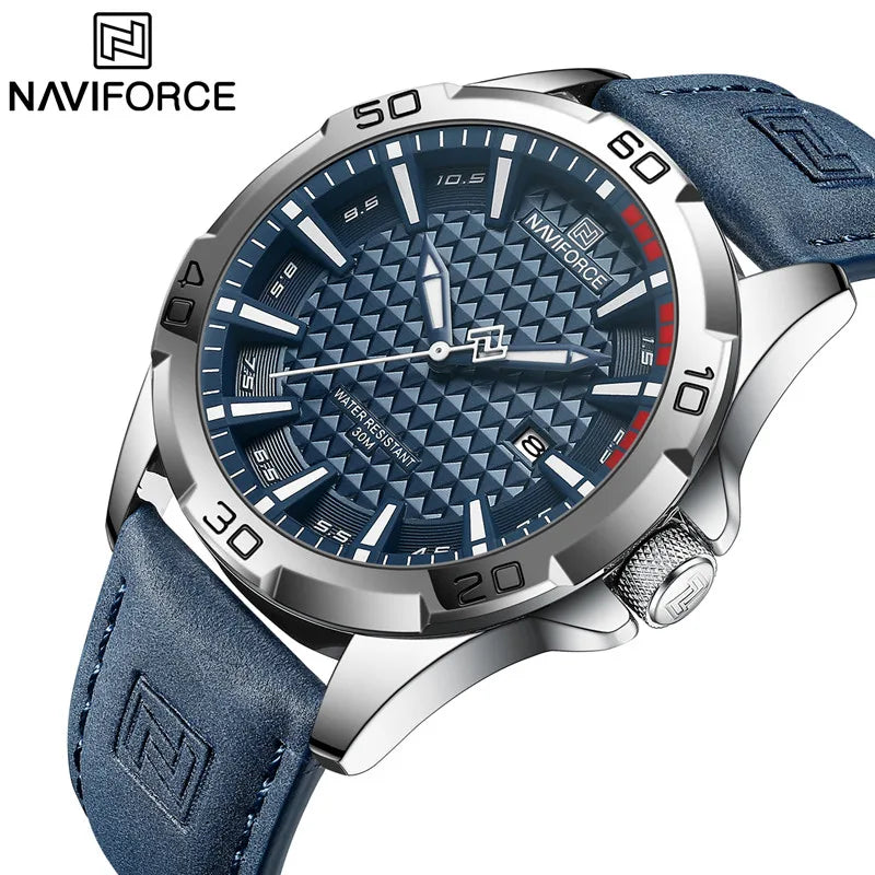 Relógio Masculino NAVIFORCE com Pulseira de Couro, Quartz e à Prova D'Água