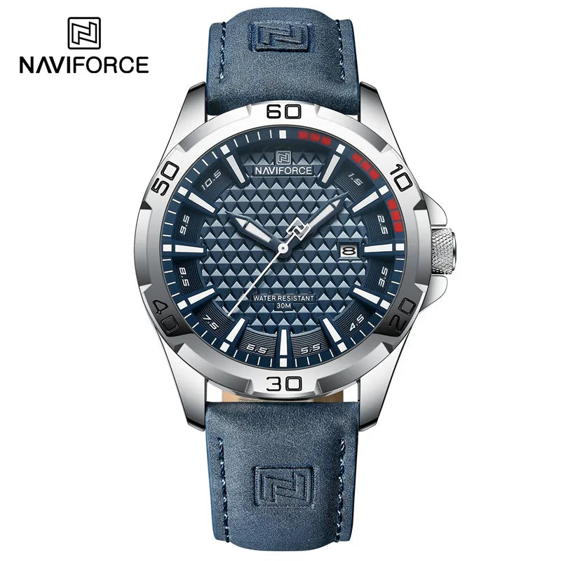 Relógio Masculino NAVIFORCE com Pulseira de Couro, Quartz e à Prova D'Água