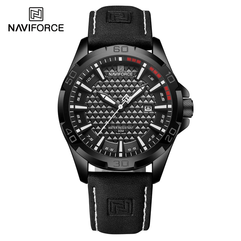 Relógio Masculino NAVIFORCE com Pulseira de Couro, Quartz e à Prova D'Água