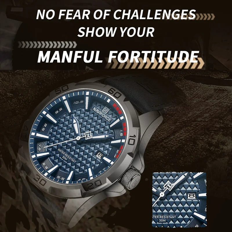 Relógio Masculino NAVIFORCE com Pulseira de Couro, Quartz e à Prova D'Água